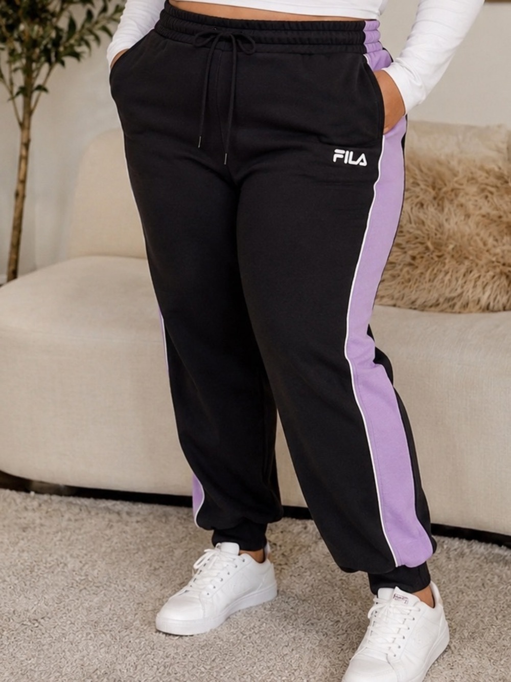 NWT FILA Black Lavender Side Stripe Jogger Style Sweatpants Plus Size 4X